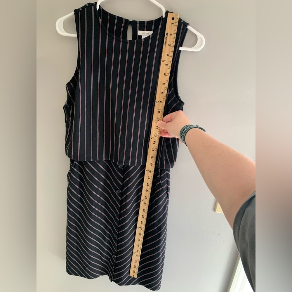 J.Jill Womens Ponte Sleeveless Vertical Striped Tier Layered Shift MIDI Dress XS - Picture 9 of 10